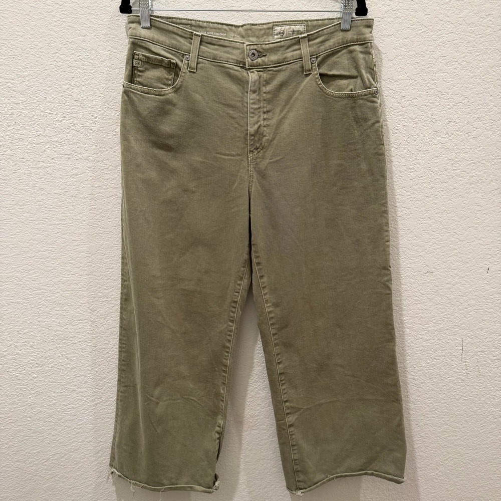 AG Adriano Goldschmied Saige Wide Leg Crop Jeans Olive Green High Rise Size 31